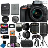 Nikon D5600 Black DSLR Camera w 18-55mm VR  70-300mm  32GB Top V