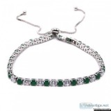 Green and White CZ Slide Bolo Tennis Bracelet In Silver