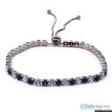 Blue and White CZ Slide Bolo Tennis Bracelet In Silver