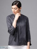 Grey Solid Tunic With Tie-Up Sleeve