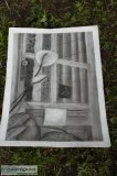 Flower Charcoal Drawing- Folk Art Sunset Gypsy Black and White N