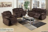 (WHOLESALE) 3 pcs Chocolate Color Suede Motion Sofa Set Reclinin