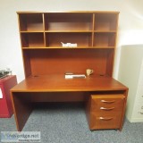 Wood Desk With Hutch And File Cabinet - Cherry