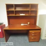 Wood Desk With Hutch And File Cabinet - Cherry