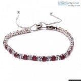 Red and White CZ Slide Bolo Tennis Bracelet In Silver