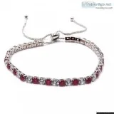 Red and White CZ Slide Bolo Tennis Bracelet In Silver