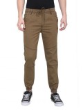 Khaki Regular Fit Solid Pants For Men