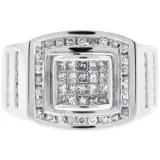 Mens Princess Diamond Pinky Ring 14K White Gold 1.01 Carat