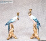 Pair Candelabras - French Porcelain and Gilt Parrot Candelsticks