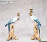 Pair Candelabras - French Porcelain and Gilt Parrot Candelsticks