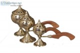 Nutristar Brass Audh Daan Oudh Dan with Wooden Handle - 3 Piece 