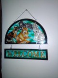 cat stained glass plaque