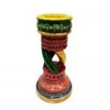 12 INCHES DECORATIVE WOODEN CANDLE STAND WITH COLOURFUL EMBOSED 