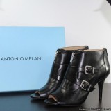 Antonio Melani Taylan Black Leather Bootie Heel