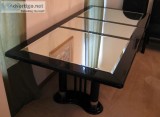 USED BLACK LACQUER and MIRRORED TOP DINING ROOM TABLE  4 &quotFR
