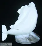 &quotFree Ride&quot (Baluga Whale and Calf) Stone Sculpture by G