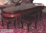 Carved Coffee Table and Six Sitting Stools