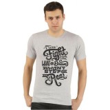 Men s Grey Printed Round Neck T-Shirt
