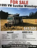 1999 Volkswagon Eurovan Winnebago Van For Sale