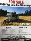 1999 Volkswagon Eurovan Winnebago Van For Sale