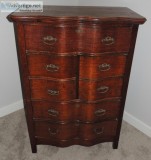 Vintage Serpentine Front Oak High Boy Chest of Drawers with Mirr