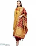 Jaipur Kurti Women Yellow and Maroon Solid Chanderi Kurta