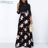 Long Bohemian Three Quarter Sleeve Floral Print Maxi Dress