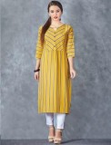 Mustard Yellow Stripe Pattern Cotton Kurti