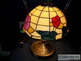 tiffany style 12" x 6" base lamp florals on shade metal 