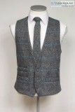 Harris Tweed Grey and Turquoise Waistcoat and Tie - Fogarty Form