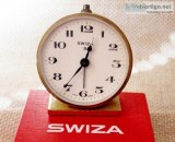 Vintage Swiza 8 Swiss Windup 2 Stop Travel Alarm Clock Box Instr