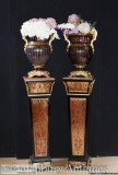 Pair Boulle Pedestal Stand Tables - Louis XVI Inlay