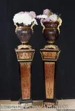 Pair Boulle Pedestal Stand Tables - Louis XVI Inlay