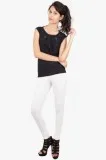 INIYA White cotton lycra Solid Legging