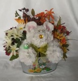 Handcrafted Scented Fall Scented White Carnation Bear Arrangemen