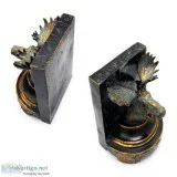 Cast Resin Reindeer Head Bookends in Pair Antique Finish
