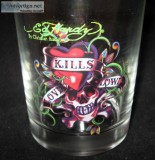 Ed Hardy by Christian Audigier Ink Tattoo Set of Four Whiskey Gl