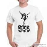 Men Round Neck Letter Print White T Shirt