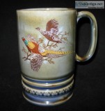 Vintage Musical Mug Green Irish Porcelain w Birds Wood Scene Reu