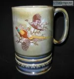 Vintage Musical Mug Green Irish Porcelain w Birds Wood Scene Reu
