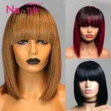 Bang Wig Human Hair Straight Bob Wig