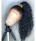 Transparent Invisible Lace Wig Curly Long Pre plucked Natural Pe