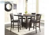 Haddigan Dark Brown Rectangular Counter Height Table w 4 Stools