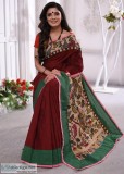 Maroon handloom cotton saree with exclusive hand painted kalamka