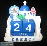 Greece Greek Souvenir Ceramic Santorini Blue White Wooden Blocks