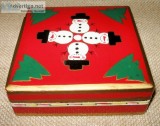 Six Handcrafted Snowman Coasters Design Foreside w Box Christmas