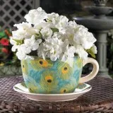 Peacock Feather Teacup Planter