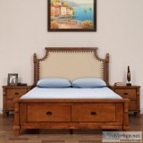 Wheaton Engineerwood Queen Bed With Drawer Storage-Light Walnut