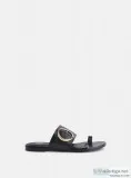 4th and Reckless  JONES GOLD BUCKLE FLAT SANDAL BLACK PU