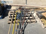 MISC. HAND TOOLS BROOM RAKE PRY BARS PIPE WRENCH HYDRANT WRENCHE